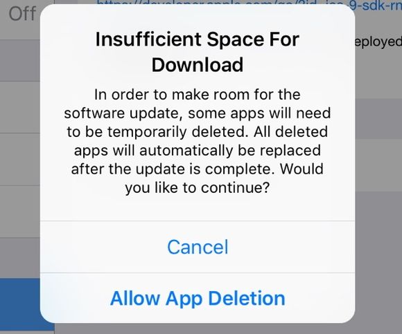 Установить обновление iOS 9 не хватает памяти
