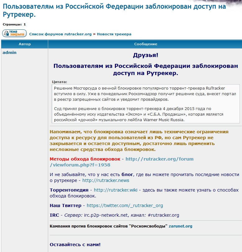 Блокировка RuTracker в России